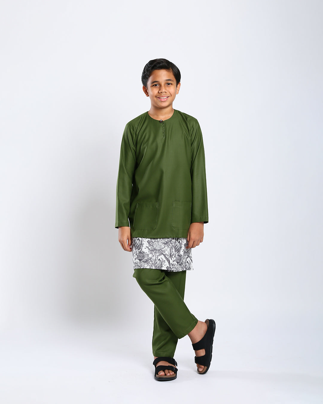 Bangsawan Baju Melayu Set Kids - OLIVE