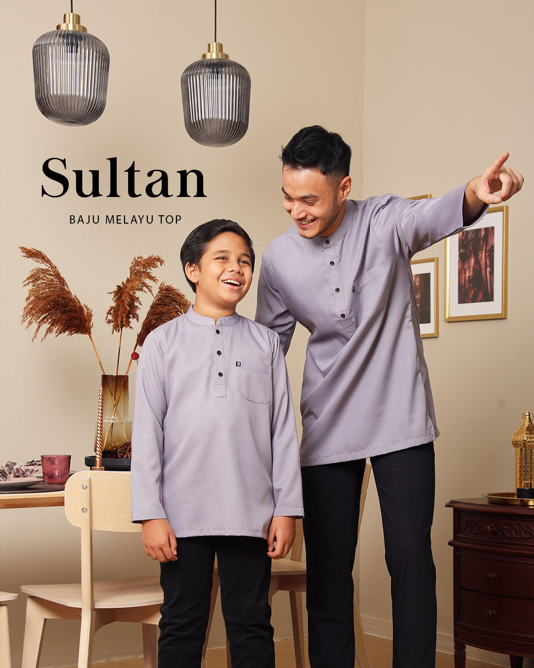 Sultan Baju Melayu Top Adults - GREY