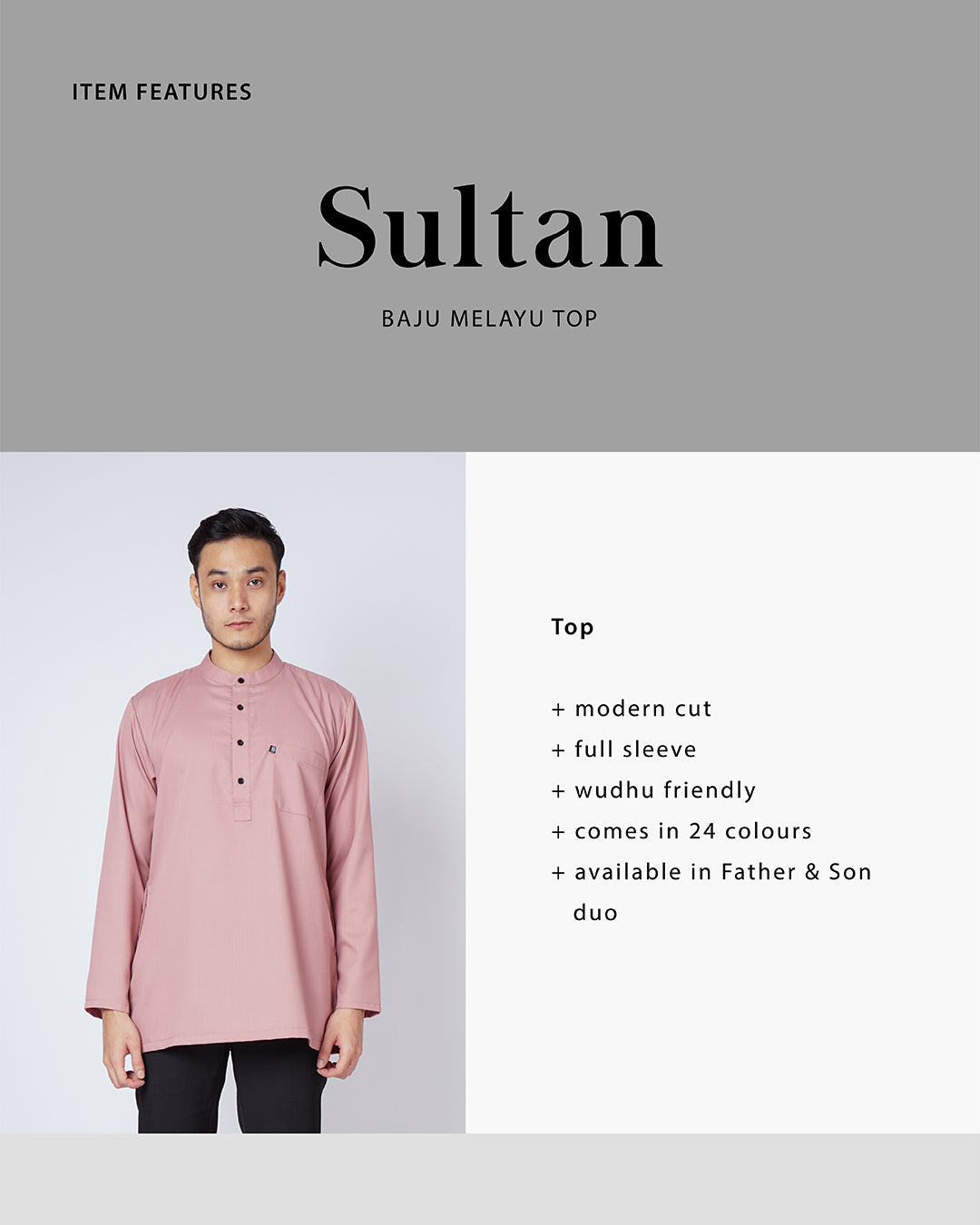 Sultan Baju Melayu Top Adults - DUSTY PURPLE