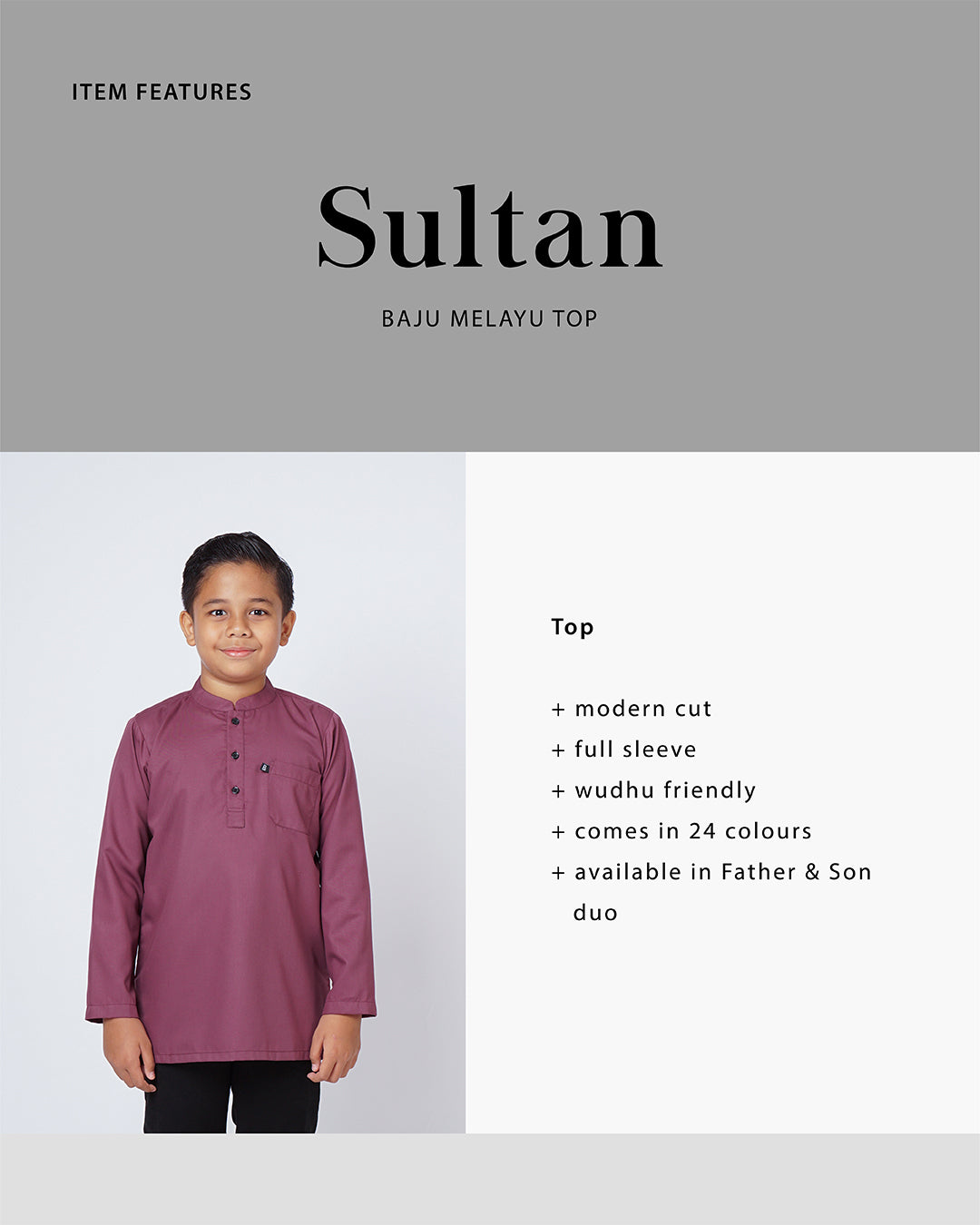 Sultan Baju Melayu Top Kids - PLUM
