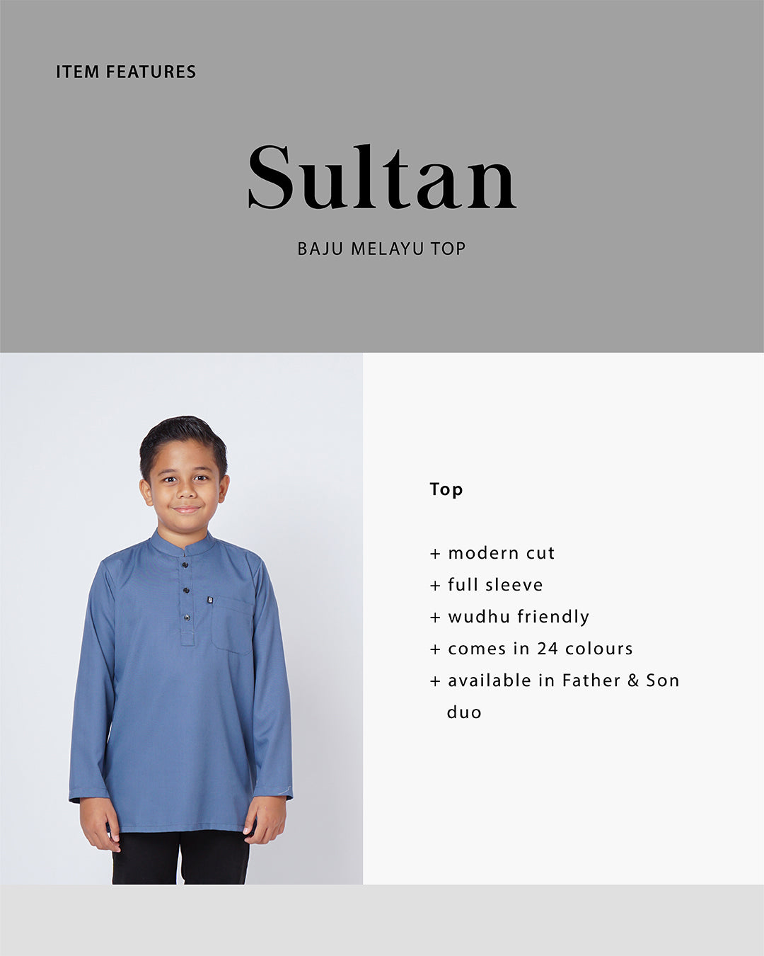 Sultan Baju Melayu Top Kids - TURQUOISE
